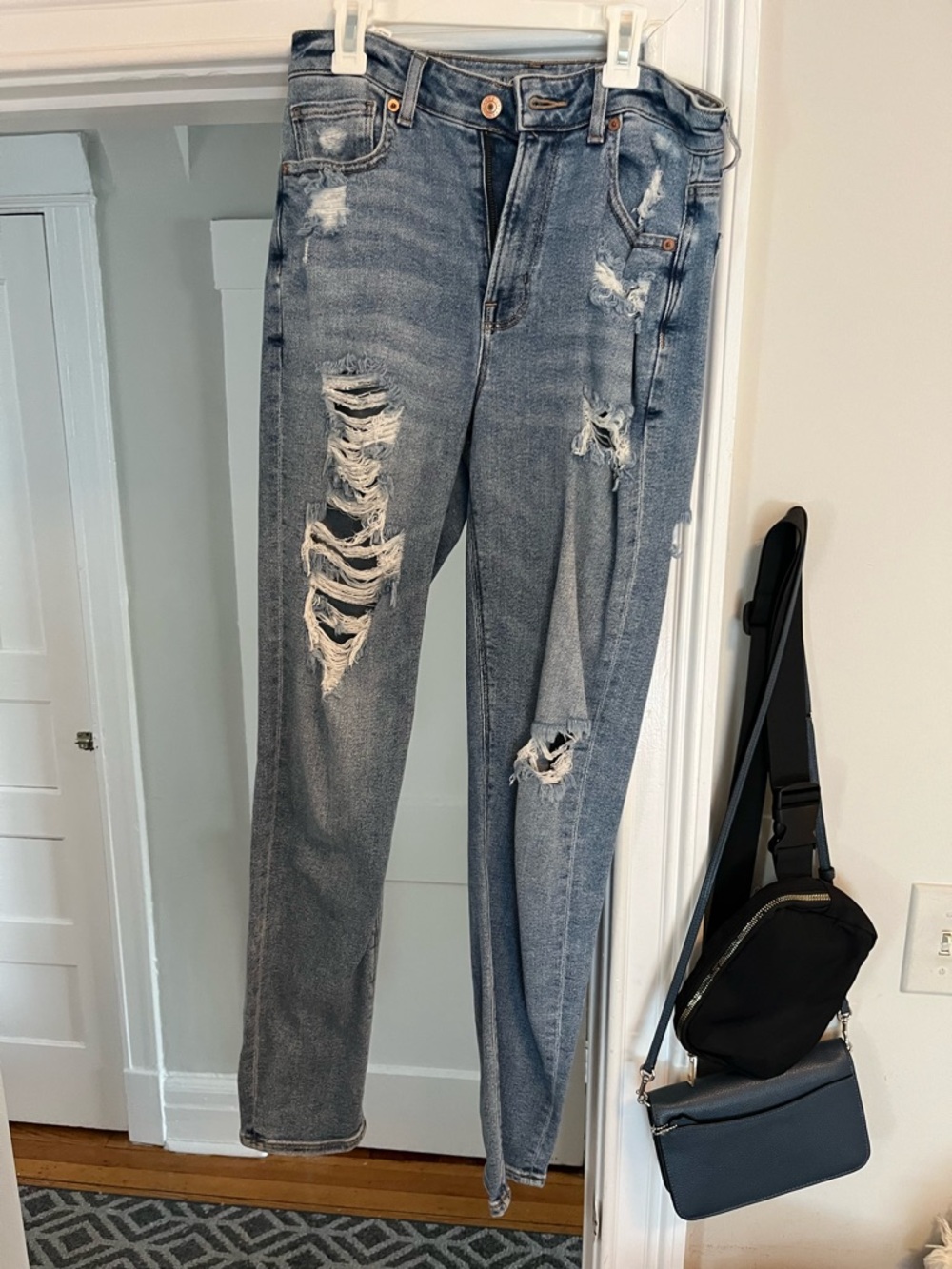 American Eagle Outfitters Distressed Boyfriend Jeans - Light Blue Wash